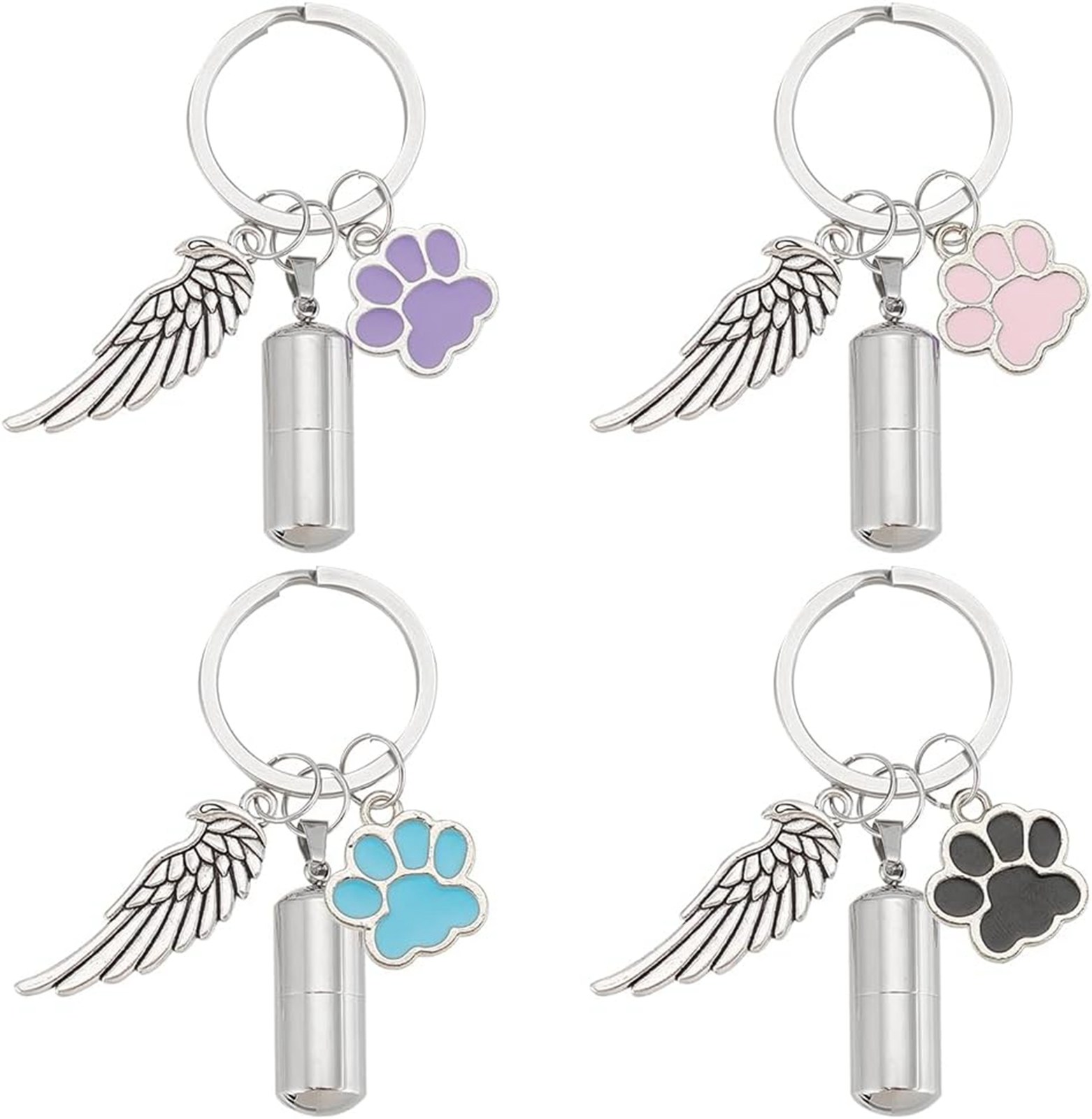 합금 에나멜 도그 파우 프린트 304 스테인리스 스틸 캡슐 펜던트 키체인 스플릿 키 링 윙 포함 차 가방 장식 14,150원