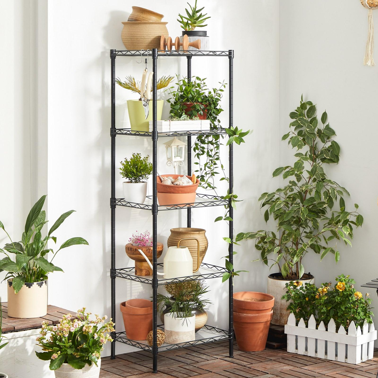 SONGMICS 튼튼한 다용도 조립식 메탈 철제 스탠드 수납 선반, 5단, 블랙 34,210원