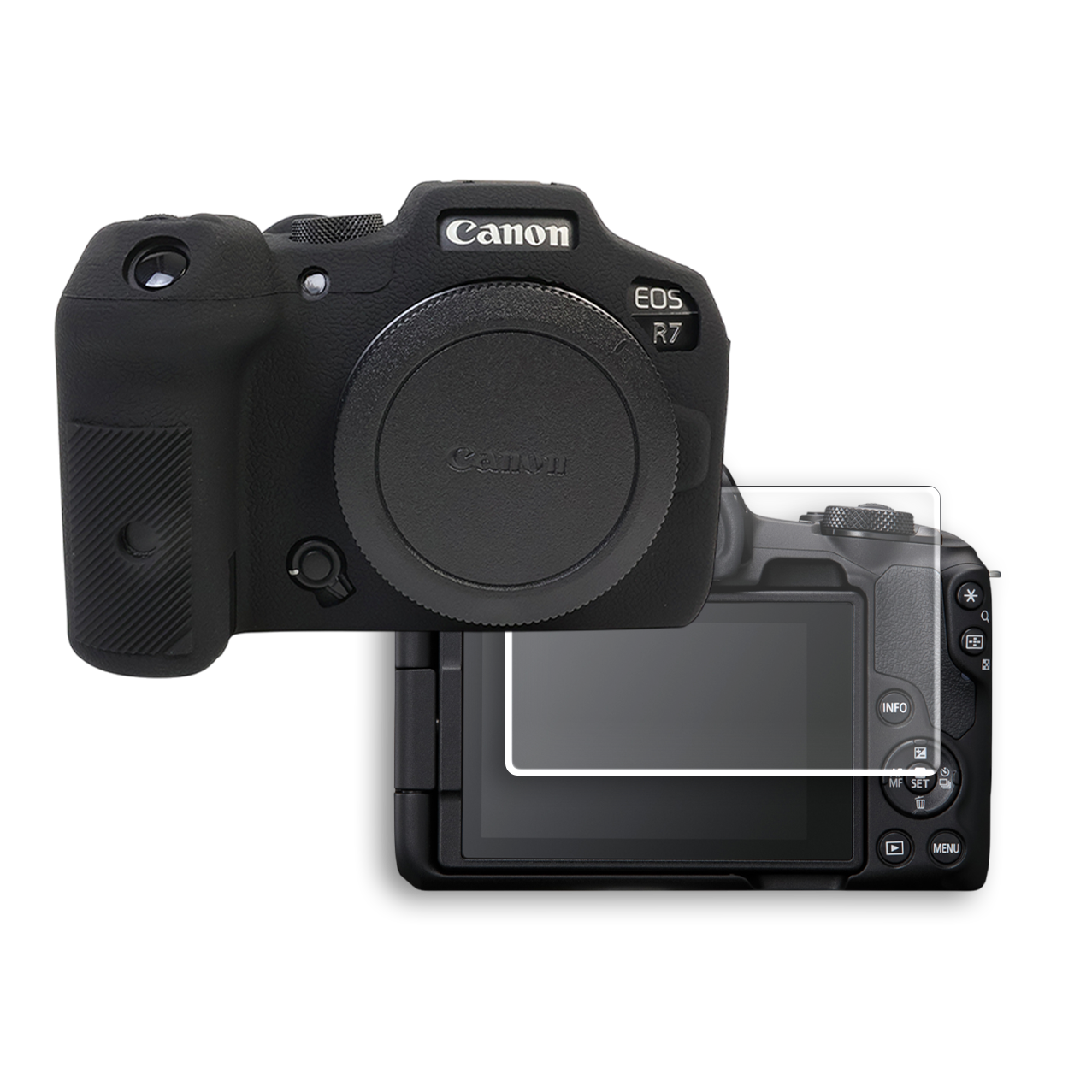 CANON EOS R7 카메라 하우징 범퍼 케이스 + 액정 방탄유리 필름 15,100원