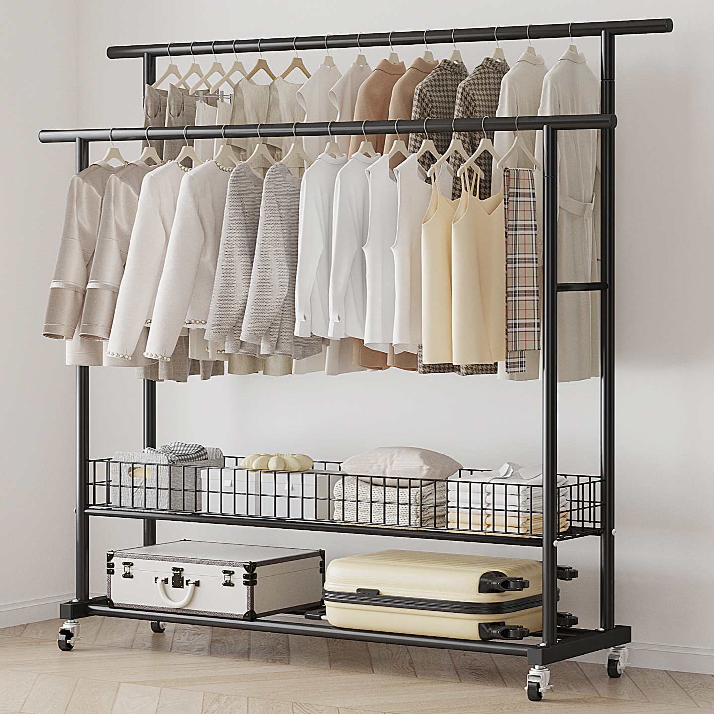 투에스리빙 철제 2단 대용량 수납 이동식 행거 1500 25,900원