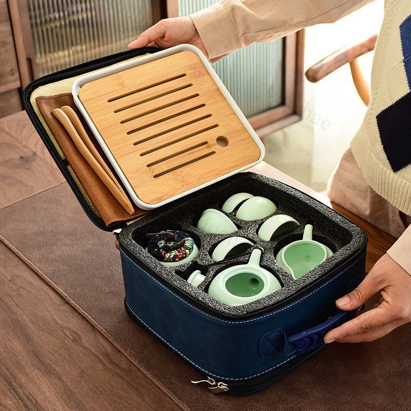 Mochae 휴대용 유리 도자기 다도 세트 다반 가정용 쿵푸 다기 야외 여행용 티팟 32,140원