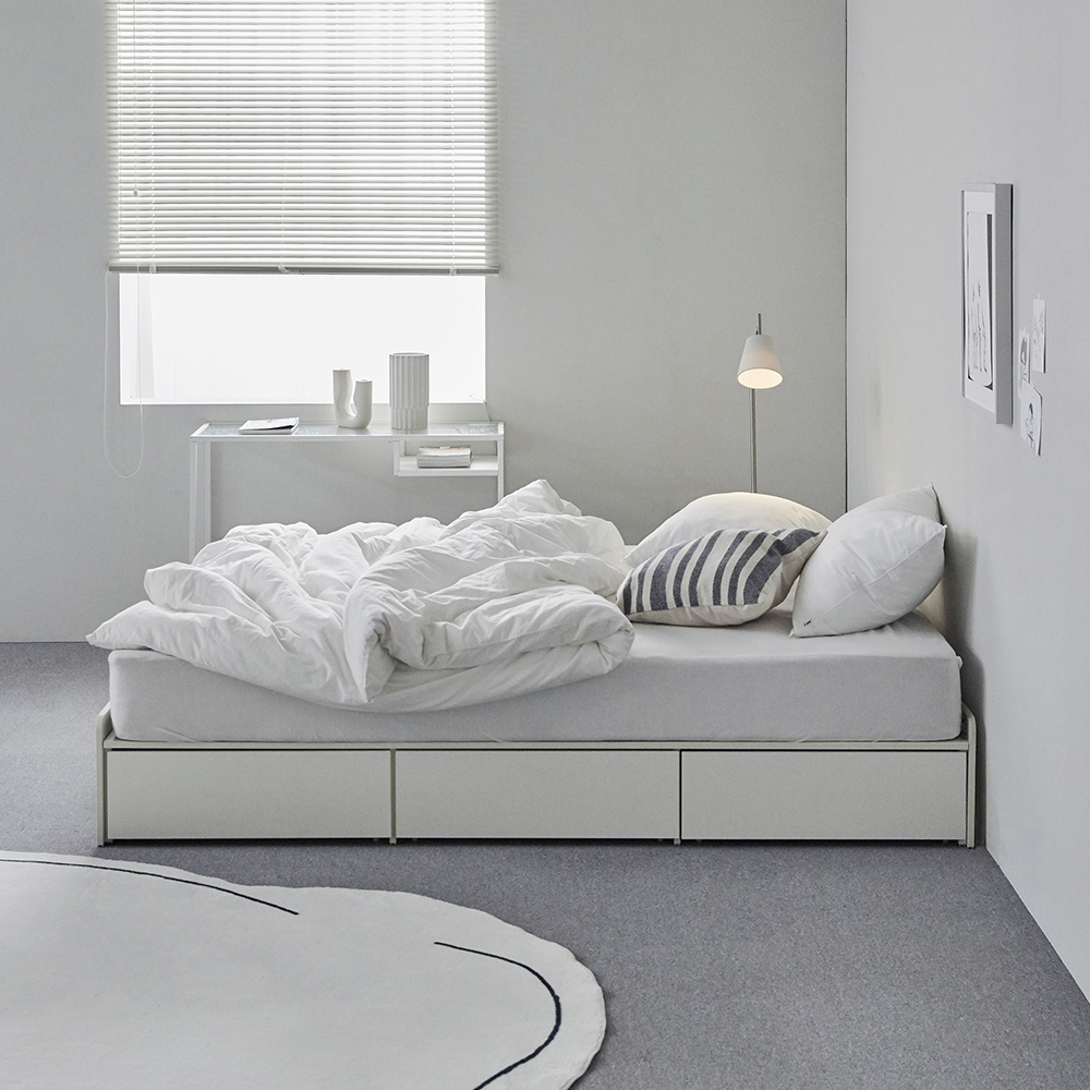 퍼니코 리츠 3단 서랍 헤드리스 수납침대 프레임 단품 방문설치, 크림 화이트 129,000원