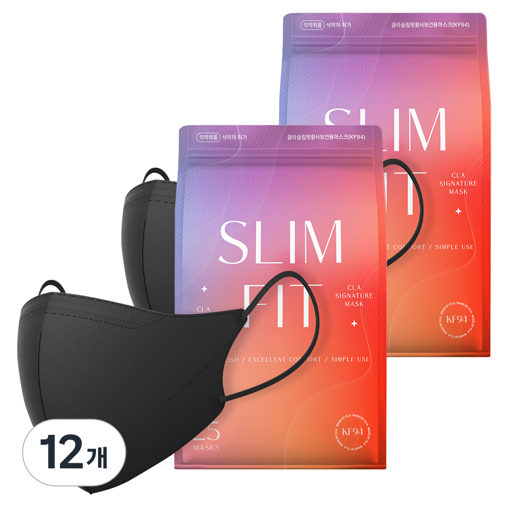 CLA 슬림핏 뉴 황사 보건용 컬러 마스크 중형 KF94, 25개입, 12개, 블랙 68,400원