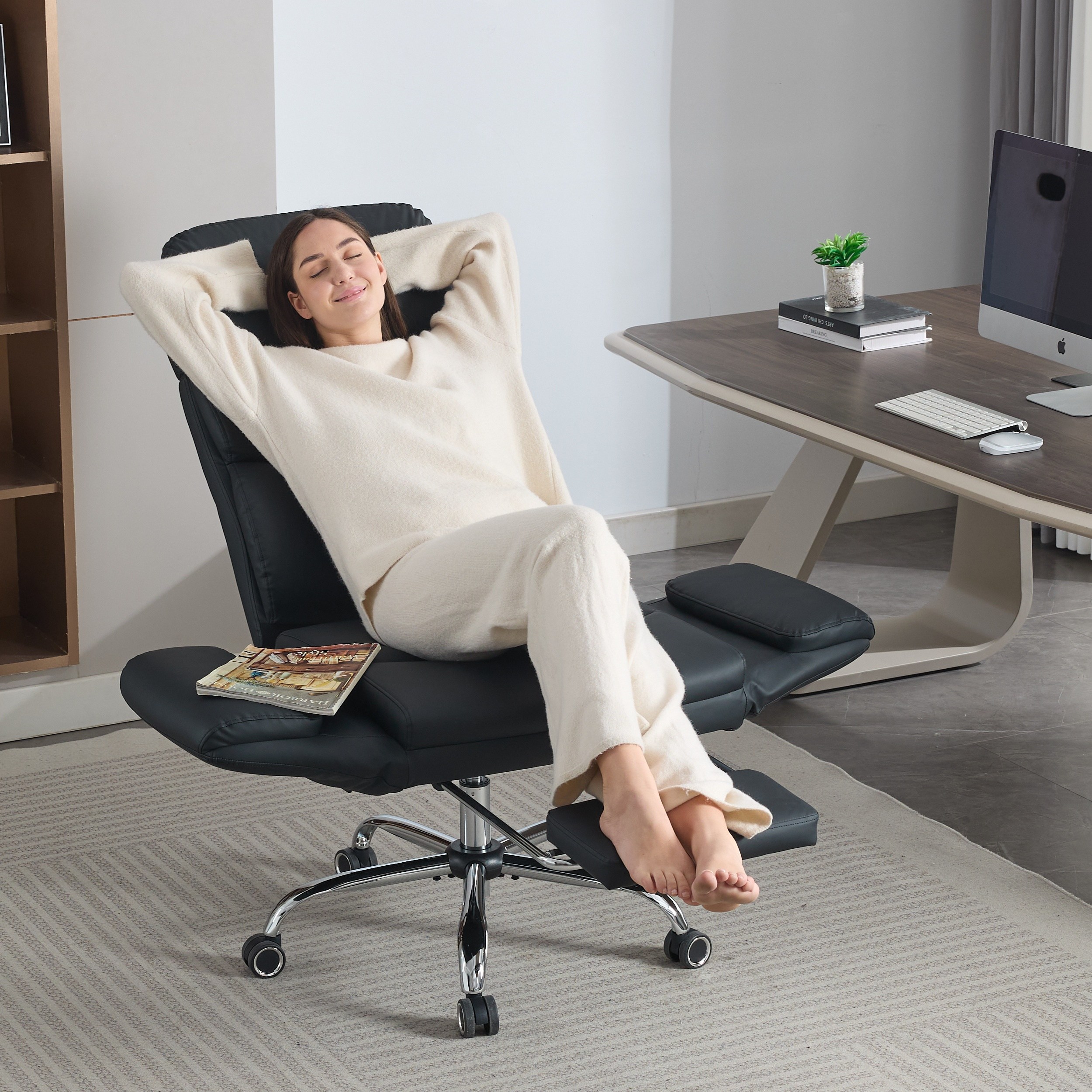 CoolHut 컴퓨터 의자 의자 침대형 허리편한 발받침대 리클라이너 고급 인조가죽 사무용 컴퓨터 의자 게이밍 발받침 포함 각도 조절 가능 게이밍의자, 블랙 218,800원