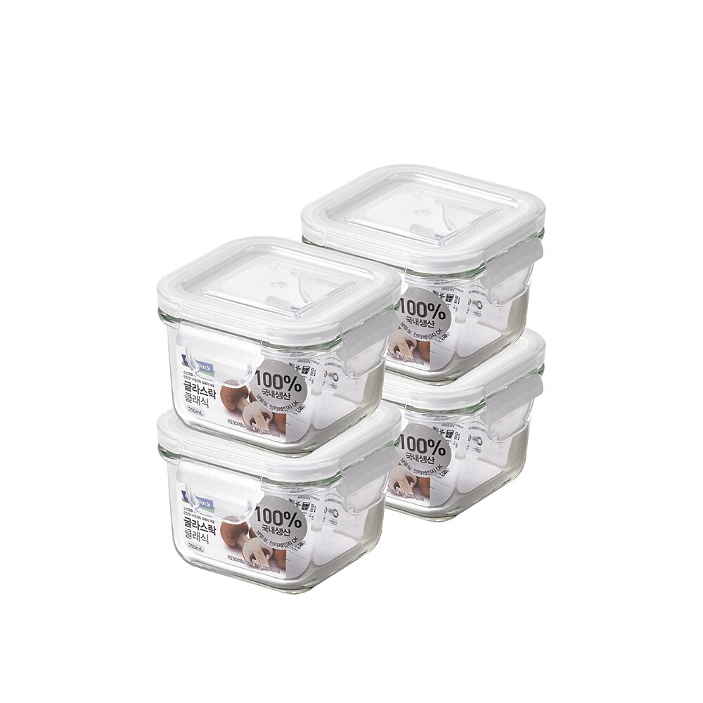 글라스락 클래식 화이트에디션 정사각 210ml 4조 세트 12,400원