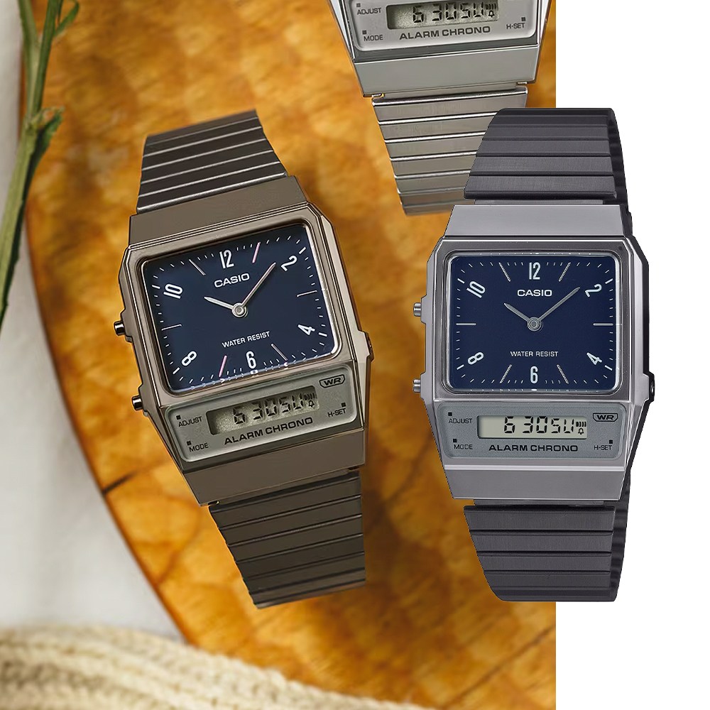 백화점AS가능 카시오 복고풍 빈티지 사각 스퀘어 듀얼 메탈시계 AQ-800 시리즈 120,000원