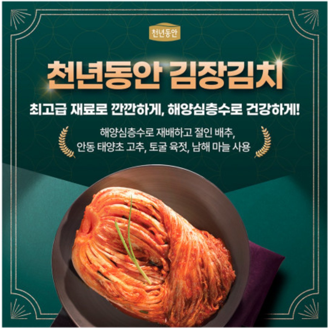 천년동안 프리미엄 김장김치 포기김치 5KG - 이중포장 국내산100% 강원심층수 해양심층수 김치 한정수량 64,000원