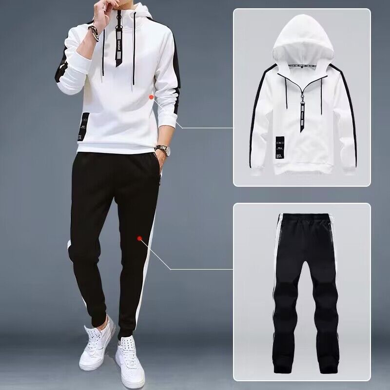 JUSTFEELING 반집업 후드 긴팔맨투맨 + 배색라인 캐주얼 운동바지 편한 농구 축구 스포츠 트레이닝복 상하 세트 투피스 남성 25,900원