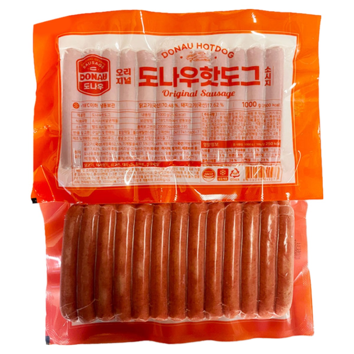 [먹고사는이야기] 도나우 핫도그소시지 오리지널 1kg 핫도그용 소세지, 1kg, 10개 73,500원