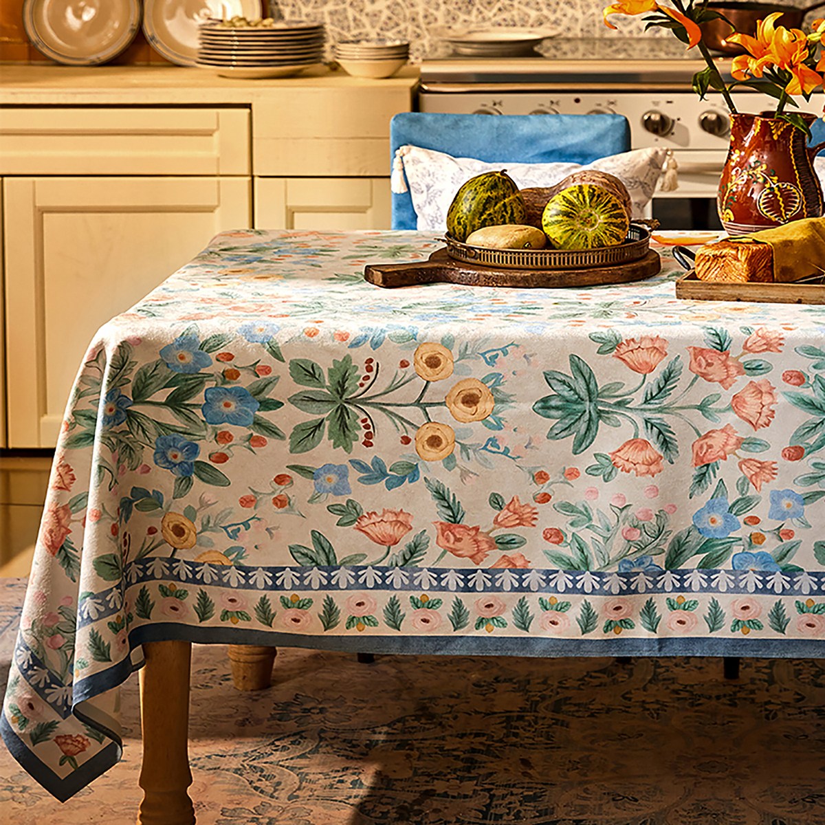 HAROO 6인 방수 식탁보 4인 테이블보 거실테이블보 고급 빈티지 식탁커버, Flower Sea, 130x130cm 23,500원