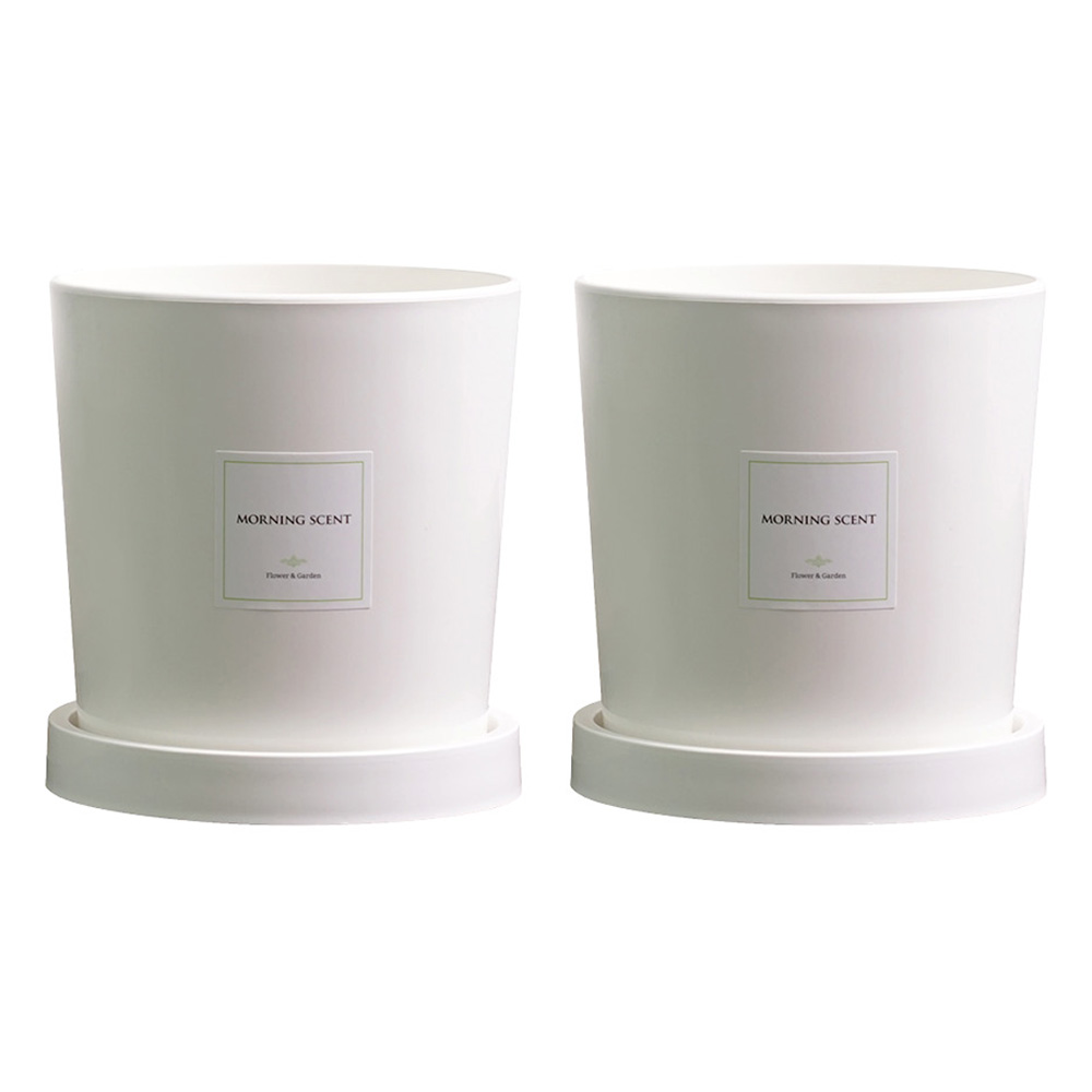 morningscent 가볍고 단단한 인테리어 분갈이 플라스틱 원형 화분 + 받침 세트, 화이트, 2세트 12,000원