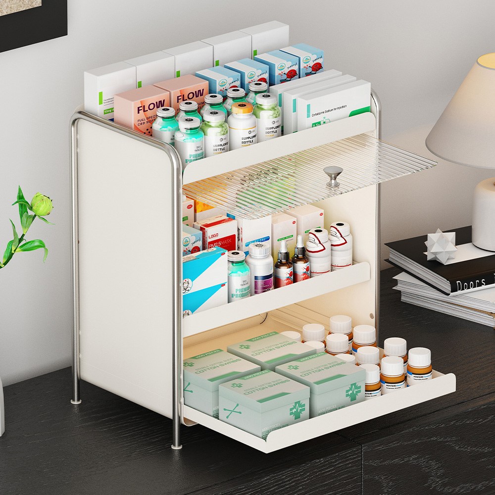 21세기트랜드 크리슬 투명 슬라이드 덮게 3단 철제 다용도 선반 325 x 380 x 200 mm 42,700원