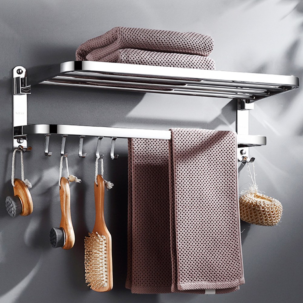 스텐 무타공 욕실 수건걸이 선반 2단 접이식 타올걸이 수납 50cm 60cm JP-622 16,900원