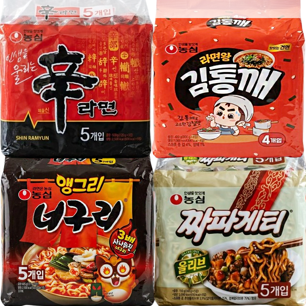 농심 신라면, 120g, 5개 + 김통깨, 100g, 4개 + 짜파게티, 140g, 5개 + 앵그리너구리, 121g, 5개 32,400원
