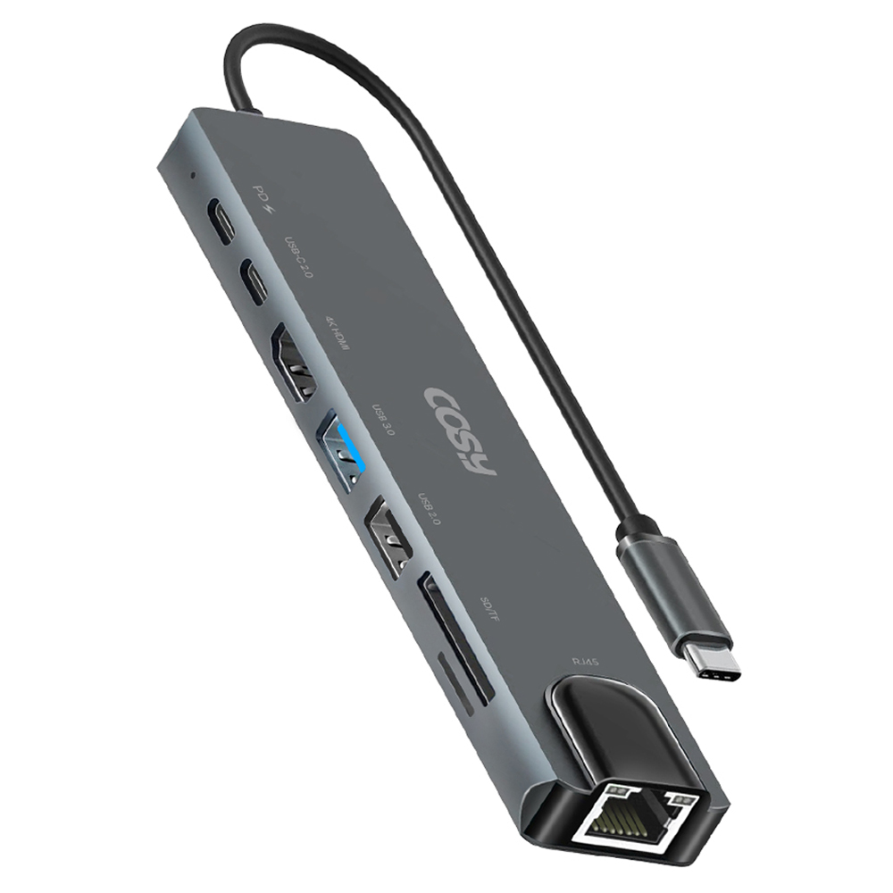 코시 8포트 C타입 이더넷 멀티 USB허브 PD / USB3.0 / USB A / C타입 USB2.0 / LAN / 4K HDMI / SD / TF, 그레이, 1개 23,900원