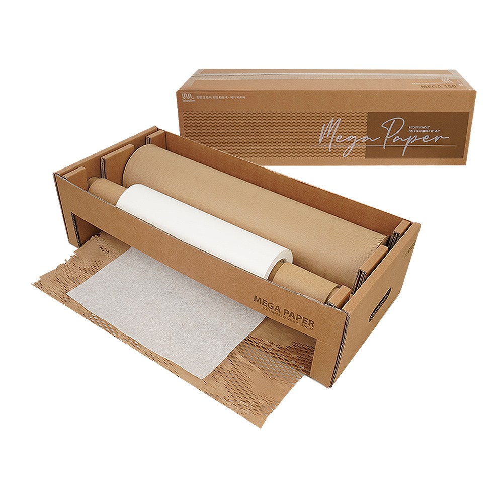 종이 완충제 종이에어캡 지아미 크라프트지 포장 메가150 플러스 (디스펜서일체형), 메가150 PLUS(속지+리필에어캡+디스펜서)일체형, 1세트 27,500원