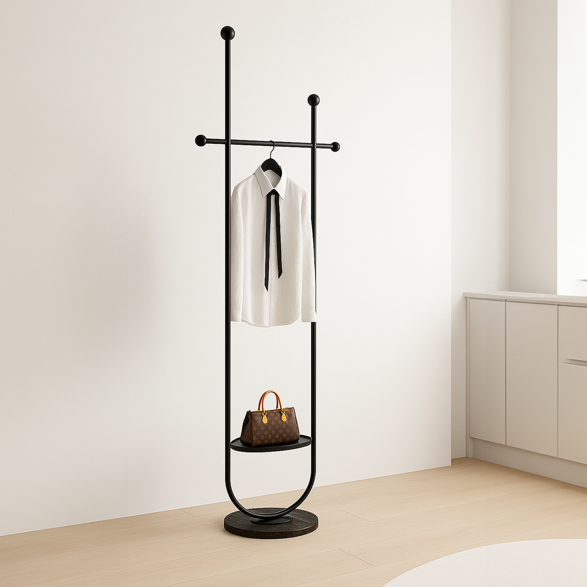 차르미콜 U형 심플한 인테리어 스탠드 옷걸이, 블랙 베이스+블랙 스탠드 35,800원