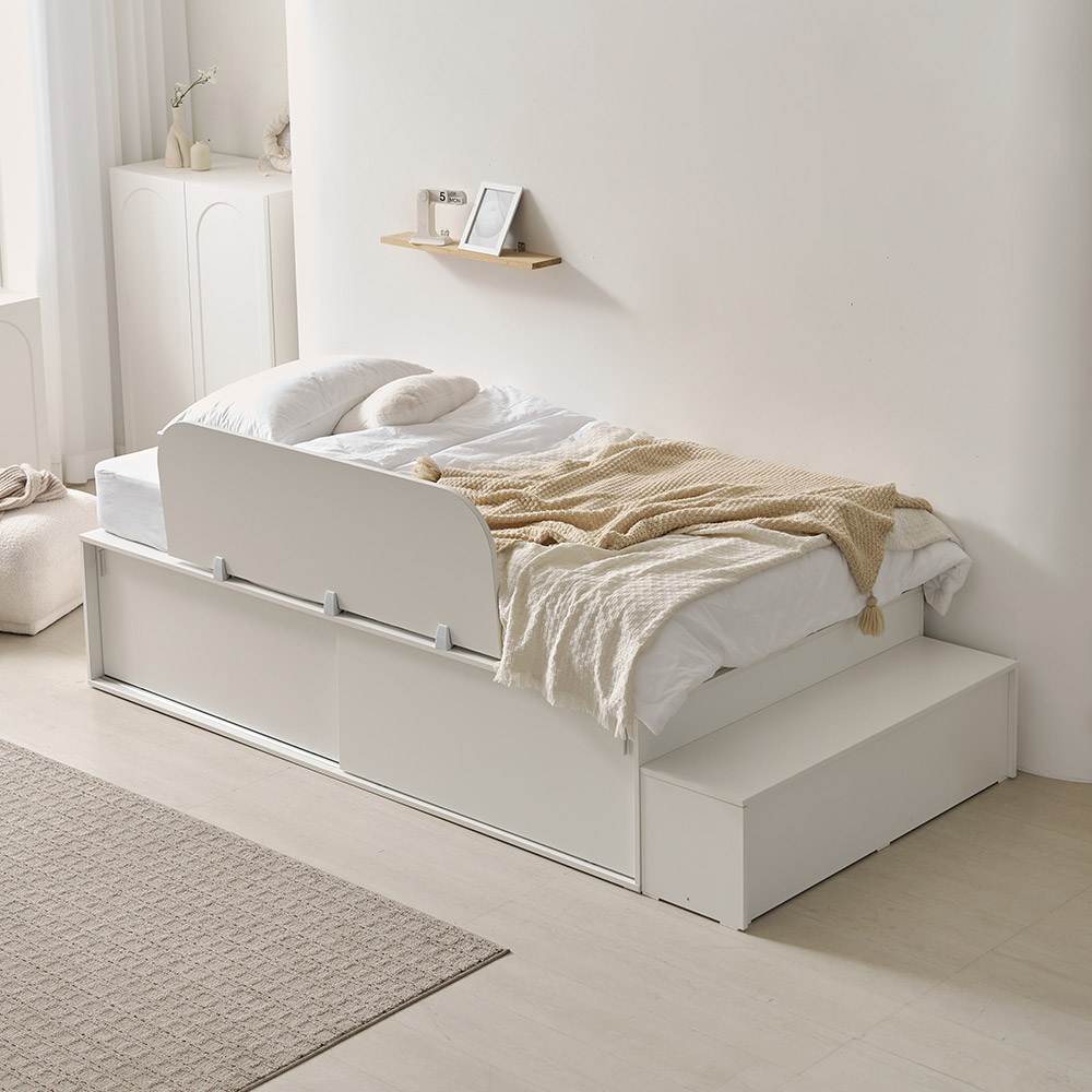 라자가구 E0 모아 슬라이딩 벙커 수납 침대 프레임 SS/Q + 잇템 본넬 매트, 화이트 269,900원