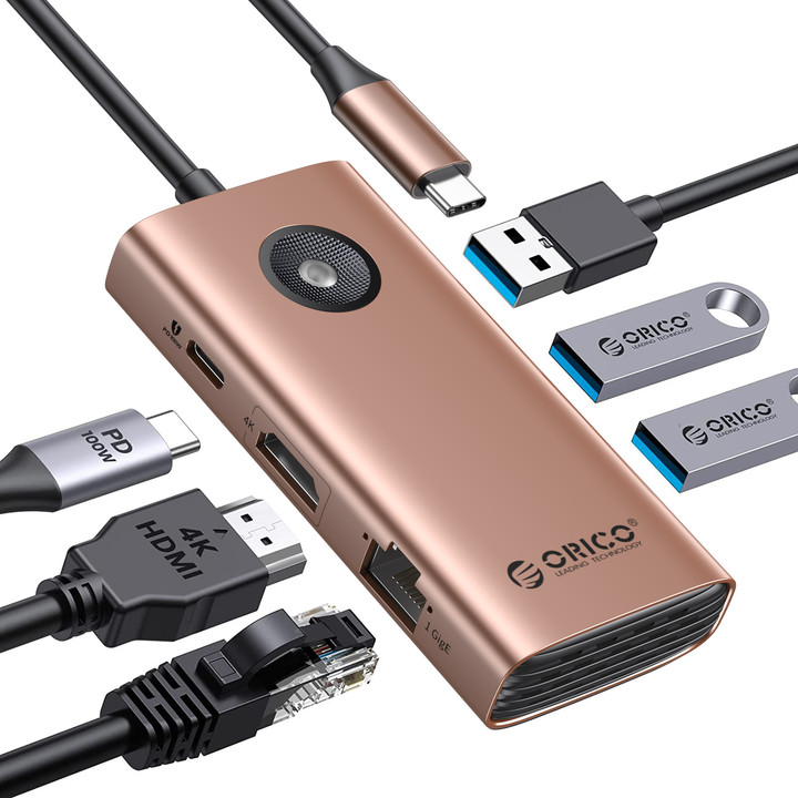 오리코 C타입 6IN1 멀티포트 허브 PD100W 충전 HDMI 4K 기가비트 이더넷 PW11-6PR, 로즈 골드, 1개 37,900원