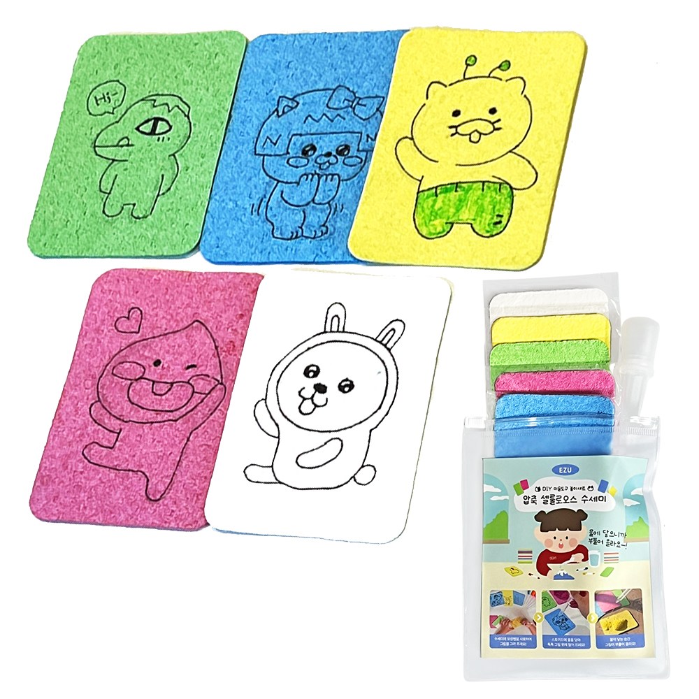 이지유 (+스포이드 증정) 3D 입체 DIY 엄마표 미술놀이 압축 셀룰로오스 수세미 스펀지 혼합색상, 1세트, 5개 7,600원