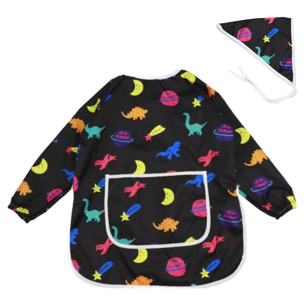 베베슈에뜨 아동용 패턴 긴팔 미술가운 + 두건 세트, 네온다이노 24,260원