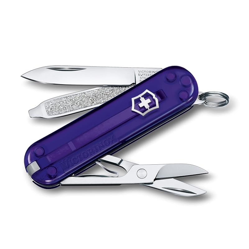 VICTORINOX (빅토리 녹스 클래식 SD 클래식 컬러즈 Personal Indigo 스위스 군용 칼 다기능 칼 방재 용품 야외 캠프 가위 일자 드라이버 포함 손톱줄 7기능을 34,810원