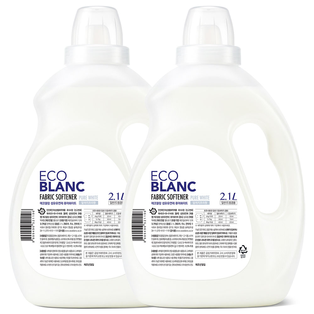 에코블랑 실내건조용 알러지프리향 섬유유연제 퓨어화이트, 2개, 2.1L 20,500원