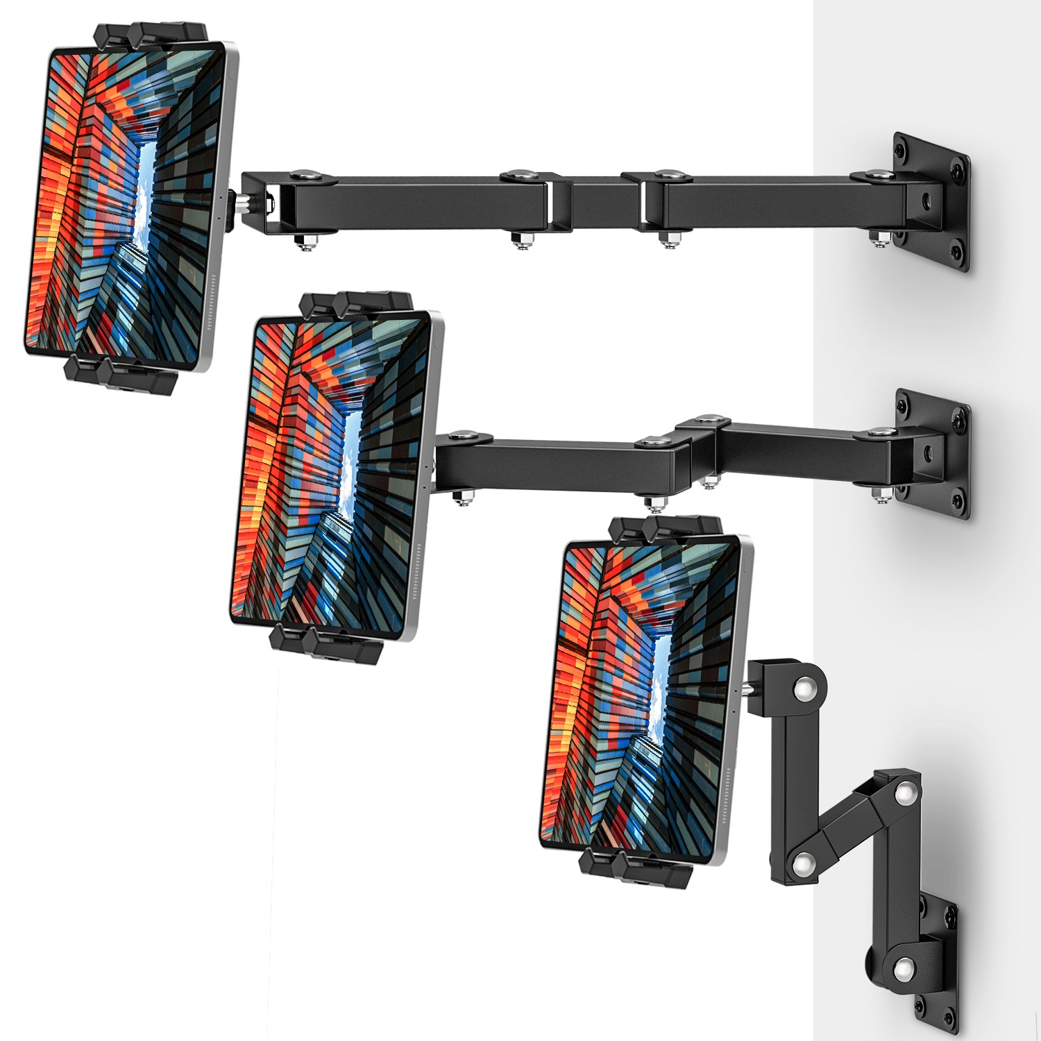 벽걸이 태블릿 스마트폰 거치대 금속암 접이식 신축 드릴설치형 다각도조절 4.7~13.5인치 만능호환 견고안전 19,990원