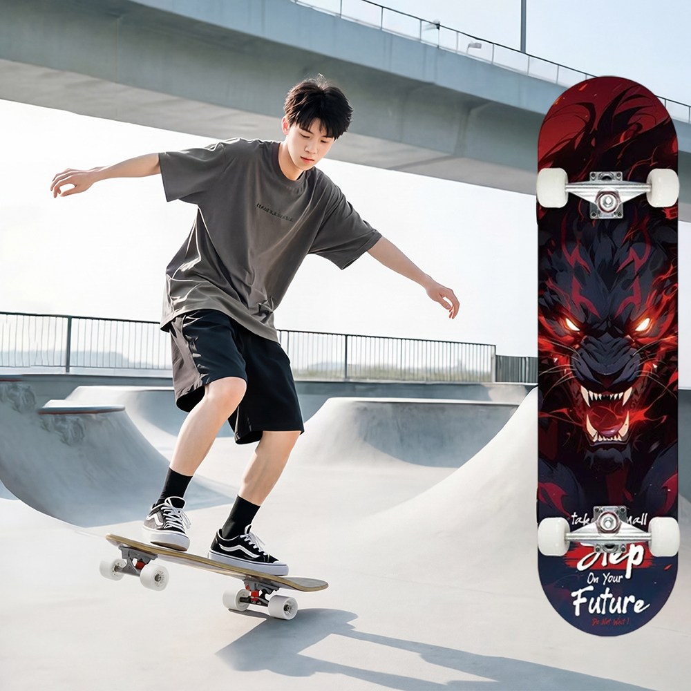 31인치 단풍나무 더블 킥 보드 성인 초보 전문가용 길거리 주행 4륜 안정 오목판, 빨간색, 1세트 60,880원