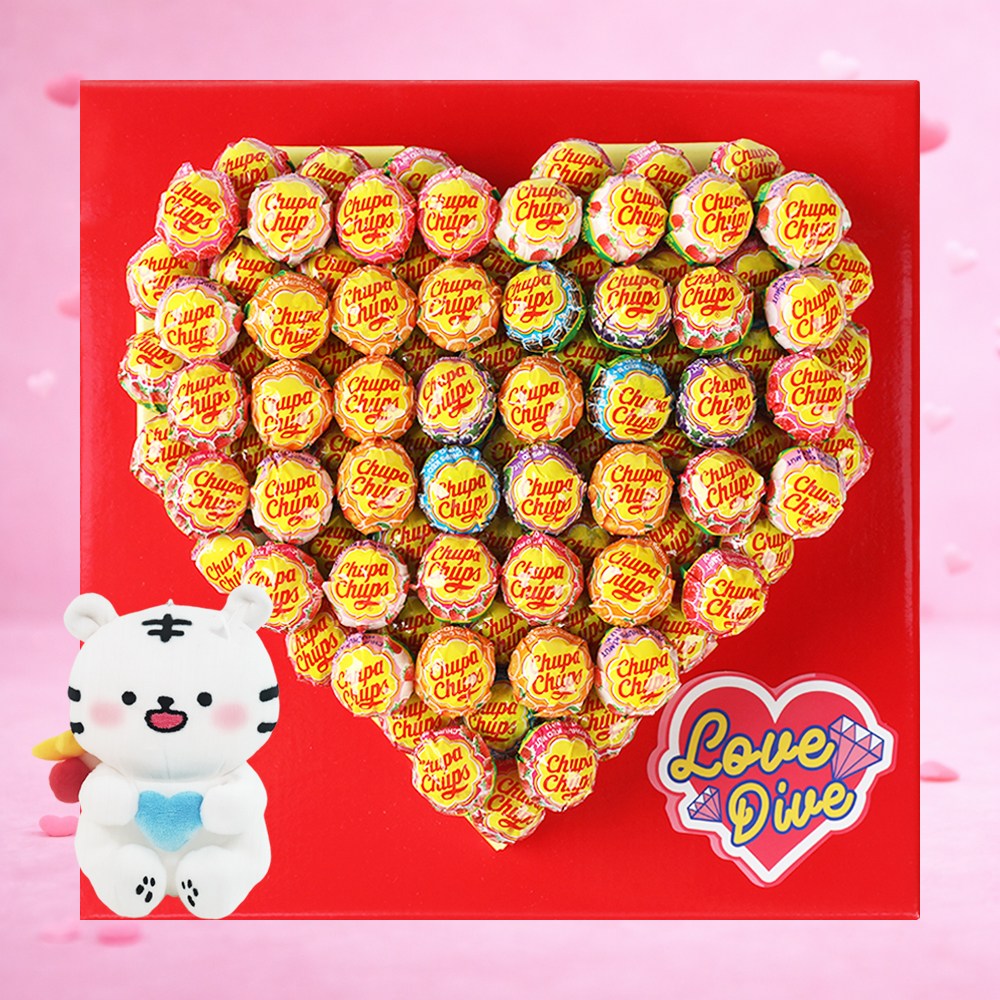 츄파춥스 러브 다이브 하트 + 행운의 블루 하트 포랑이 인형 키링 선물세트 츄파하트 사탕 생일 수능 시험 합격 졸업 입학 발렌타인데이 화이트데이 빼빼로데이 38,900원