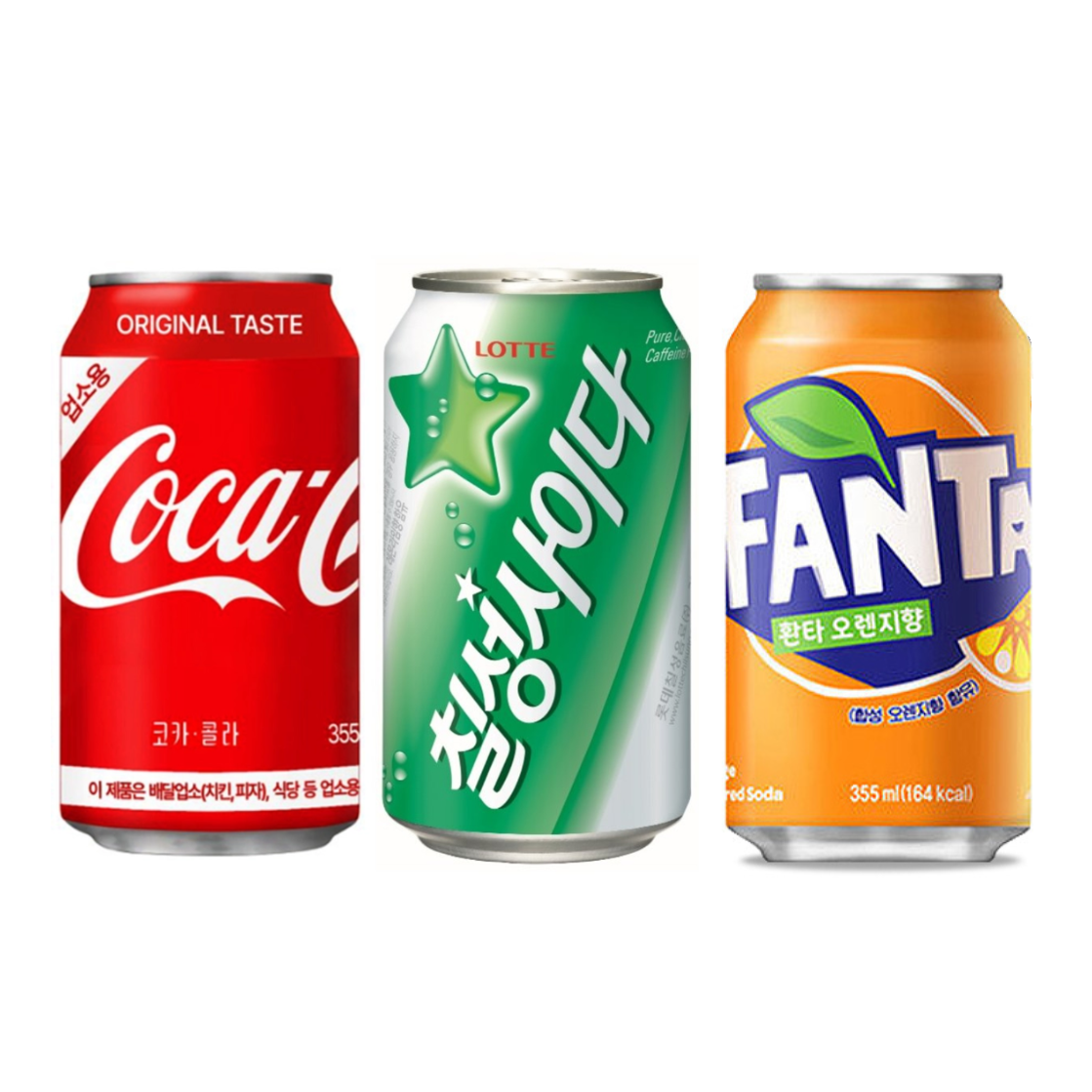 코카콜라 8캔+칠성사이다 8캔+환타 오렌지 8캔 총 355mlx24캔 1세트 안심포장 뚱캔 14,400원