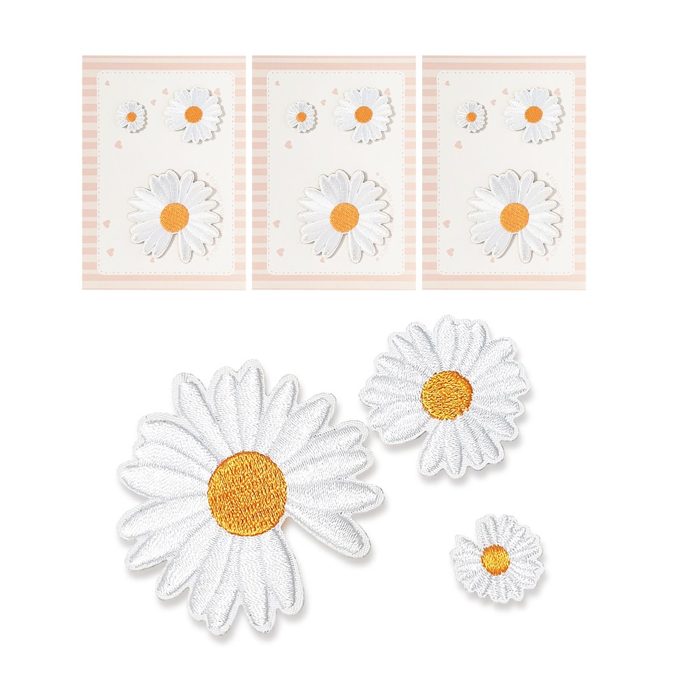 알파벳샵 데이지꽃 플라워자수 가방꾸미기 스티커 패치 와펜 3종 3세트, 현재가 8,890원