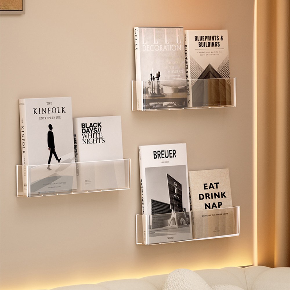 HK sell 뷰클립 투명 아크릴 무타공 벽선반 액자 책 잡지 꽂이 앨범 진열대 7,800원