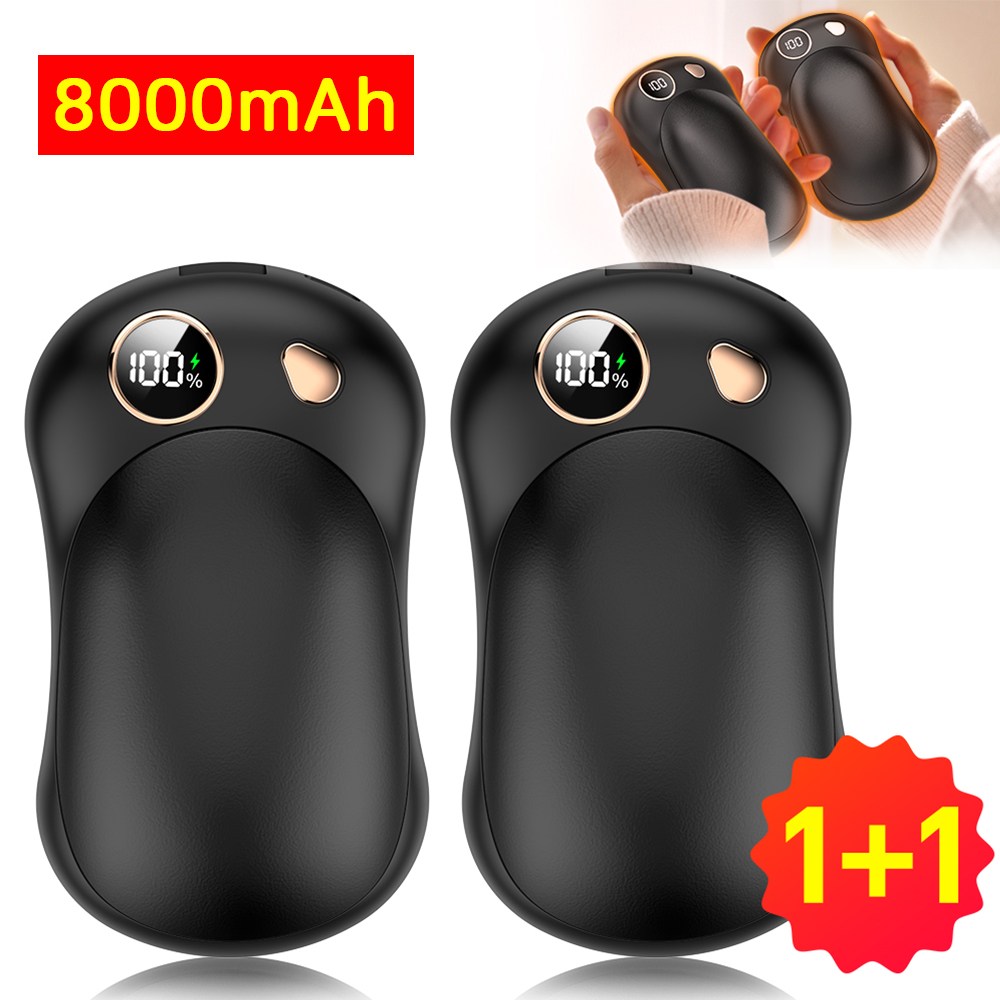 THOUSTA 휴대용 손난로 보조배터리 10000mAh 자석 분리형 충전식 양면발열 핸드워머, 검은색(8000mAh) 27,500원