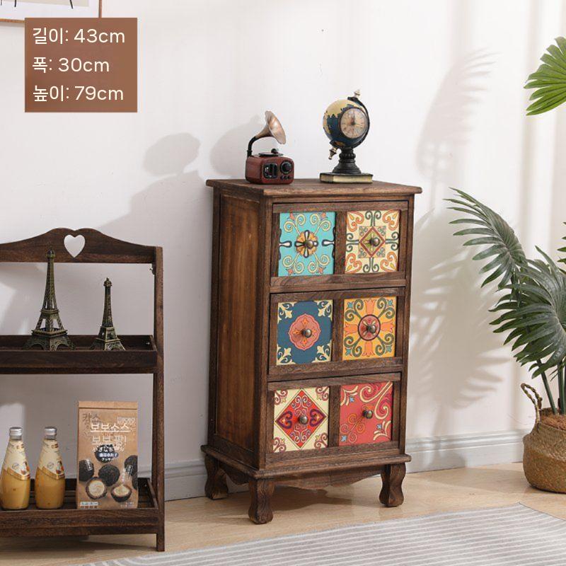 미국 레트로 단단한 목재 거실 서랍장 캐비닛 엔틱 수납장 170,300원
