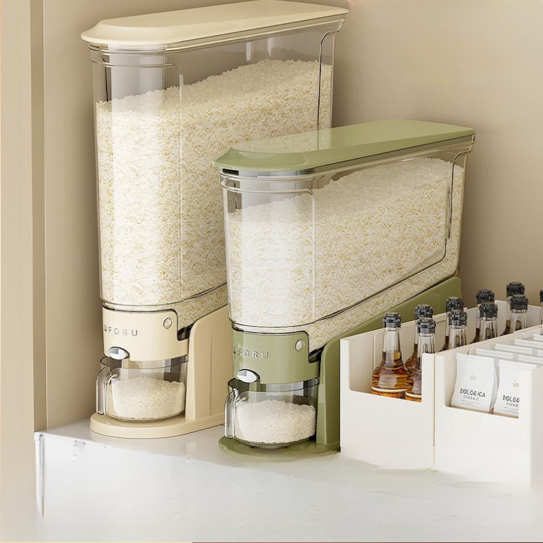 에이트 공간 절약 투명 원터치 밀폐 방습 계량 쌀통, 1개, 그린 24,590원