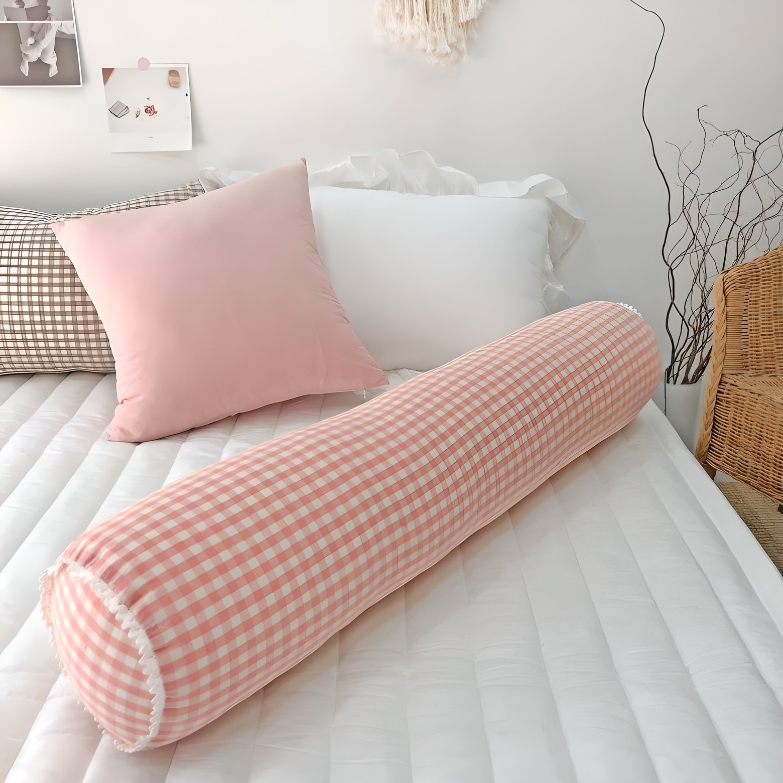 누블 깅엄 체크 광목 바디필로우 18,810원