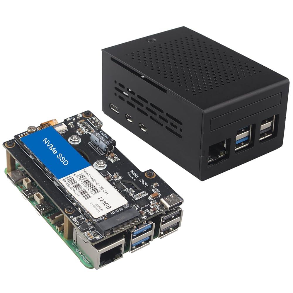 ZDE ZP581 PoE+ HAT PCIe to M.2 Key M NVMe SSD 어댑터 보드, 알루미늄 케이스 포함 ZC501 라즈베리 파이 5 지원 802.3af/at 네트 109,300원