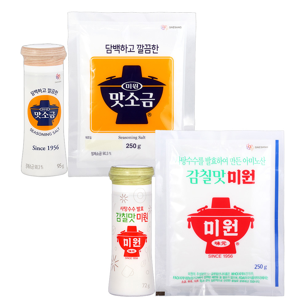 청정원 맛소금95g(용기형)+맛소금250g(봉지형)+감칠맛미원72g(용기형)+감칠맛미원250g(봉지형) 1세트, 1세트, 667g 17,170원