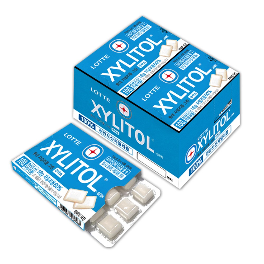 무설탕 껌 롯데 자일리톨 껌 금연 보조 틀니 당뇨 자알리톨 멀티 비타민 증정, 16g, 12박스 26,000원