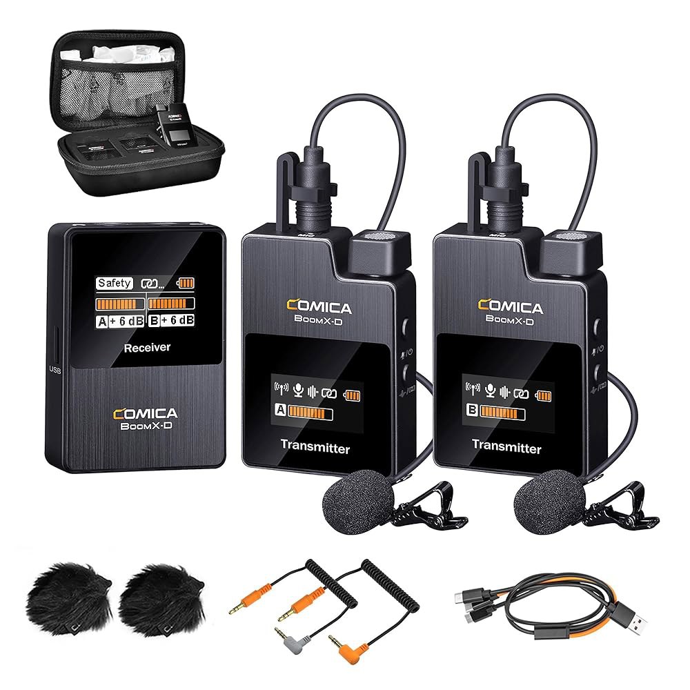 아이폰용 COMICA BoomX-D2 무선 라발리에 마이크, 안드로이드 카메라, 2개의 송신기를 갖춘 듀얼 라펠 656피트 안정적인 주행 거리, 노이즈 캔슬링, 브이로그, 유튜브, 217,100원