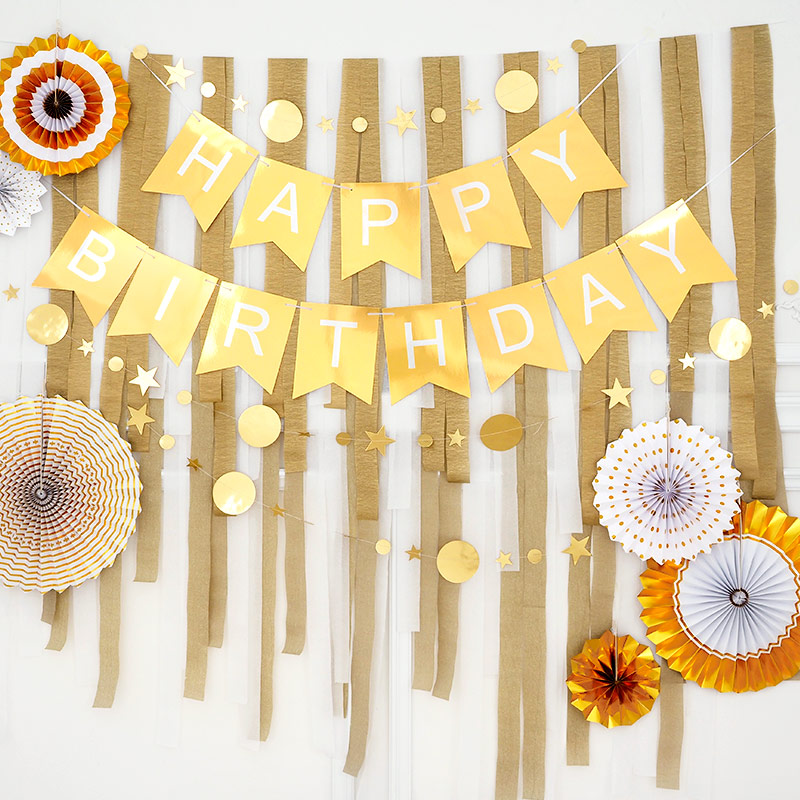 파티팡 A071 생일파티 장식세트 [골드팬데코 스트리머 골드톤] 생일파티 파티용품 파티풍선 16,800원