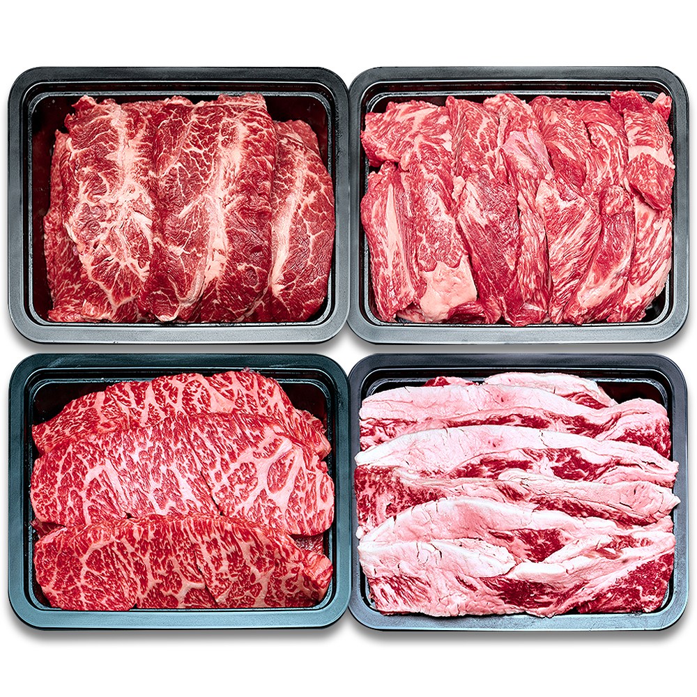프리미엄 소고기 모둠구이 1kg 4종세트 부채살 갈비살 살치살 우삼겹 1kg 소한마리 4종세트, 1개, 1kg 39,800원