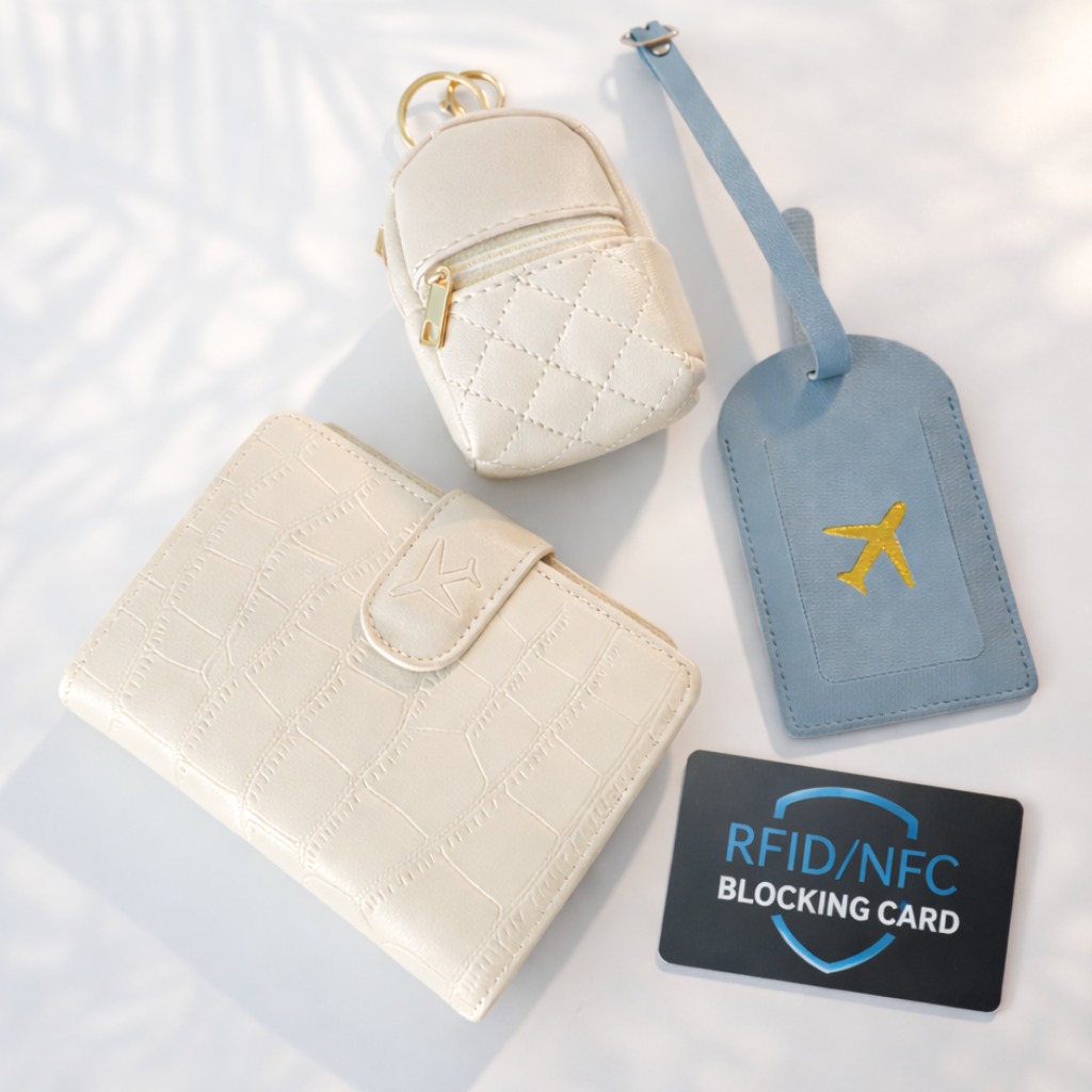 수린 RFID 차단 여권지갑 4종 세트 (동전지갑 + 네임택 + 차단카드 포함) 23,800원