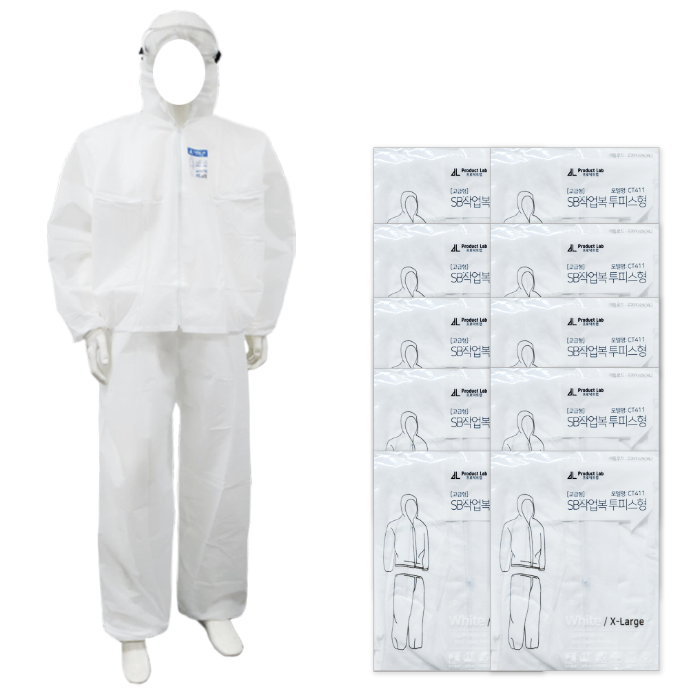 10벌_일회용작업복 부직포 투피스작업복-흰색 방진복 보호복 분진복 방역복 분리형 18,790원