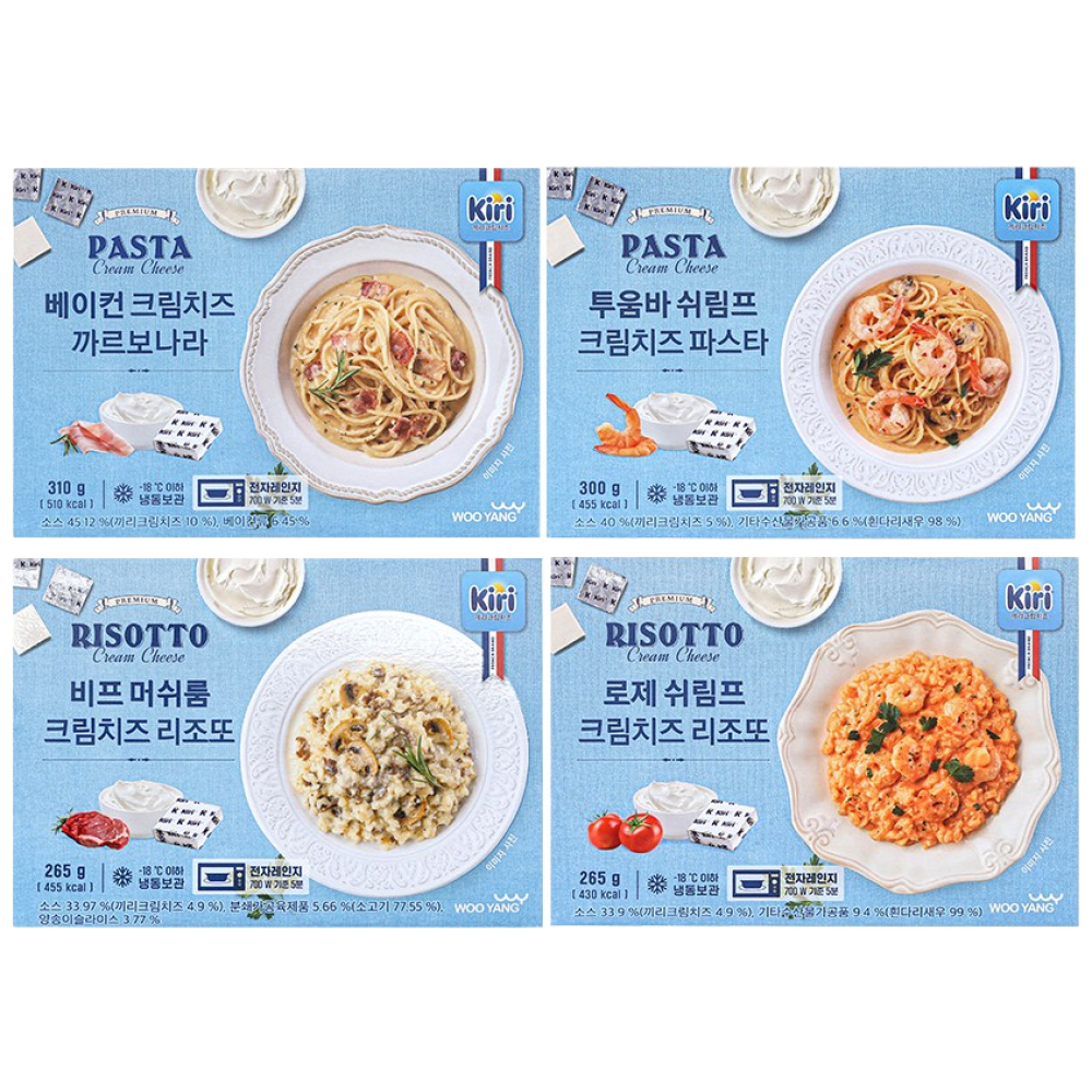 끼리 크림치즈 파스타(까르보나라1 투움바쉬림프1)+리조또(비프 머쉬룸1 로제쉬림프1) 총 4개, 1.14kg, 1세트 31,200원