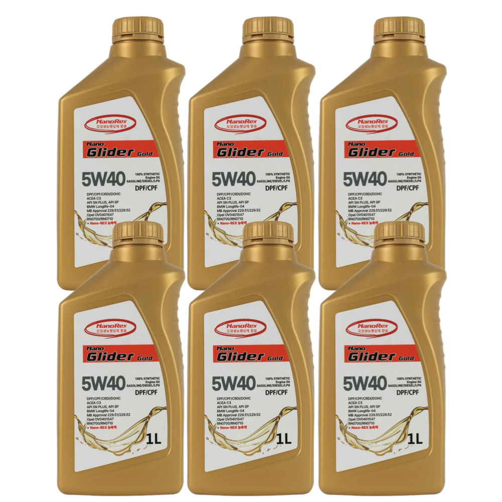 [나노렉스] 나노글라이더골드 프리미엄 엔진오일 5W40 1L (Nanorex 함유) 사계절 API SN, 1L, 6개 78,000원
