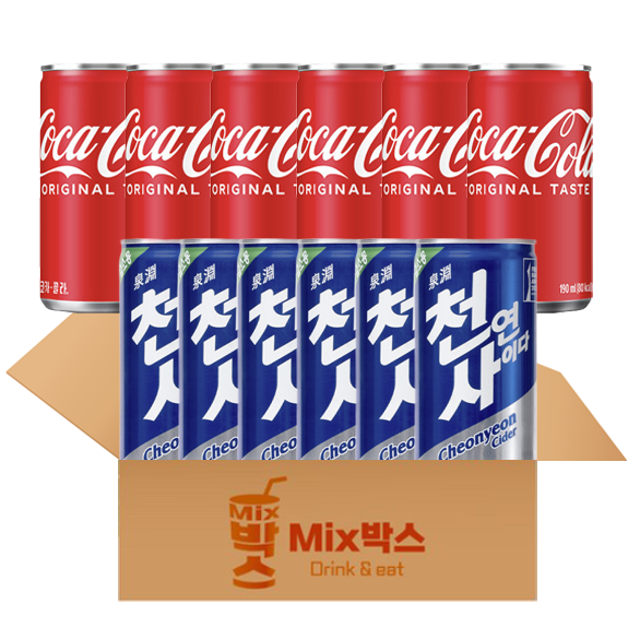 [믹스박스] 코카콜라, 천연사이다 미니캔 190ml 2종 세트, 12개입, 1세트, 190ml 10,320원