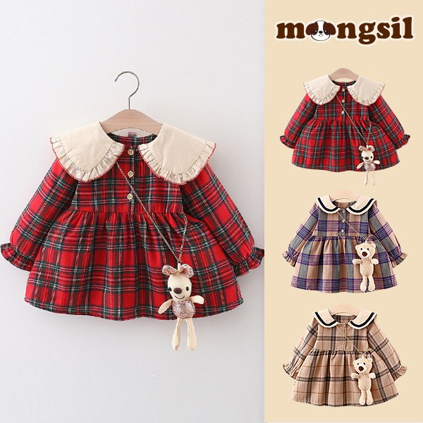 몽실이 곰장식 체크원피스 23,900원