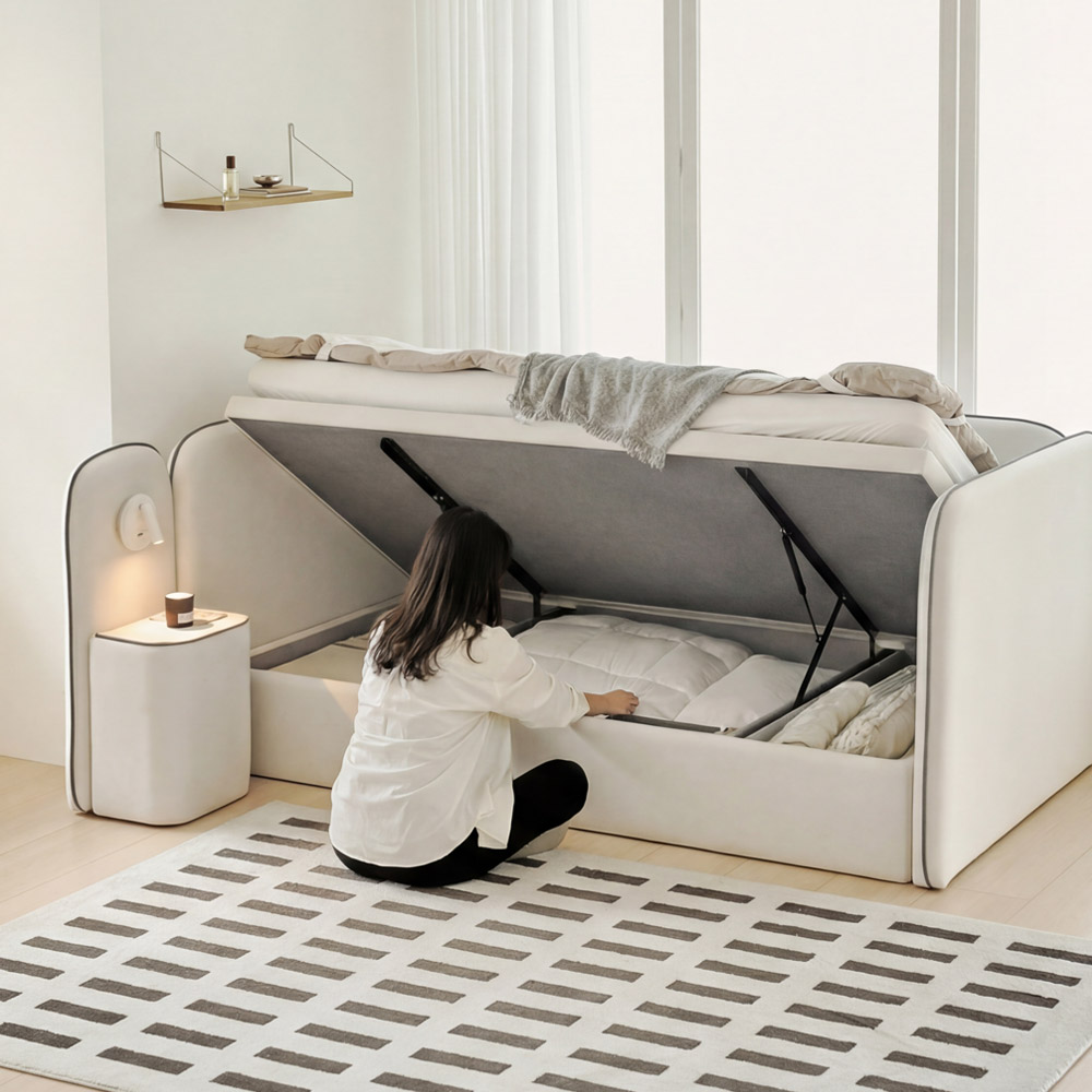 상일리베가구 리니에 데이베드 리프트업 수납 침대프레임 SS, 아이보리 749,000원